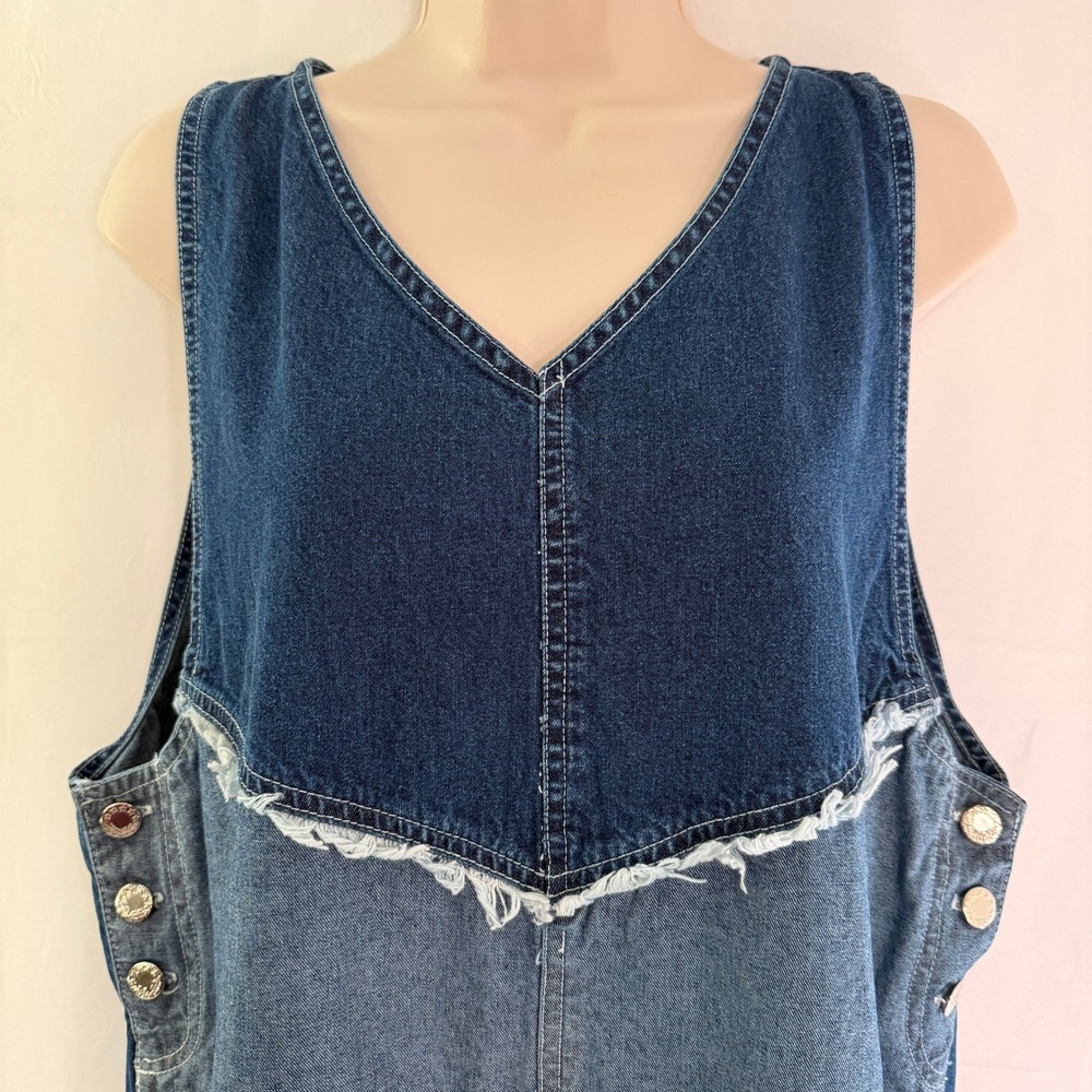 Jazzie Denim Patchwork Midi Dress Womens Medium Blue Frayed Tiered Sleeveless - Picture 4 of 14